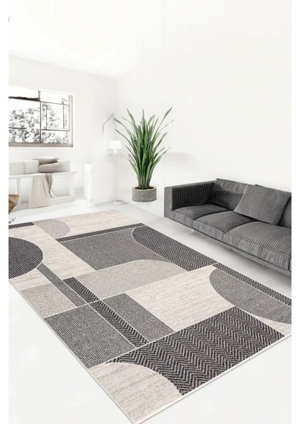 Dijital Kaymaz Yıkanabilir Modern Gri Salon Halısı Mutfak Halısı Yolluk DC-7199