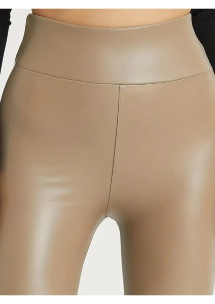 Kadın Yüksek Bel Toparlayacı Içi Şardonlu Tam Kalıp Deri Tayt indirimleri