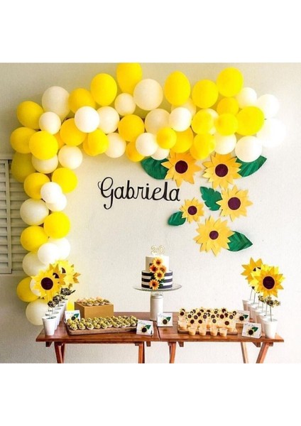50 Adet Sarı Beyaz Balon Papatya Limon Ananas Balon Parti Konsept