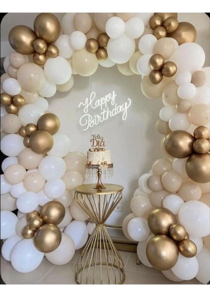 80 Adet Gold Krom Beyaz Deniz Kumu Balon Zinciri Seti
