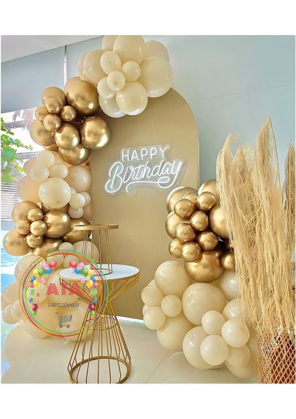 ^^ Doğum Günü Konsepti *retro Beyaz*krom Gold* 60 Lı Balon Zinciri Parti Seti
