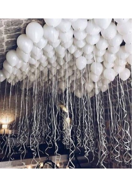 50 Adet Beyaz Balon Helyum Gazı Uyumlu Parlak Balon Kontef