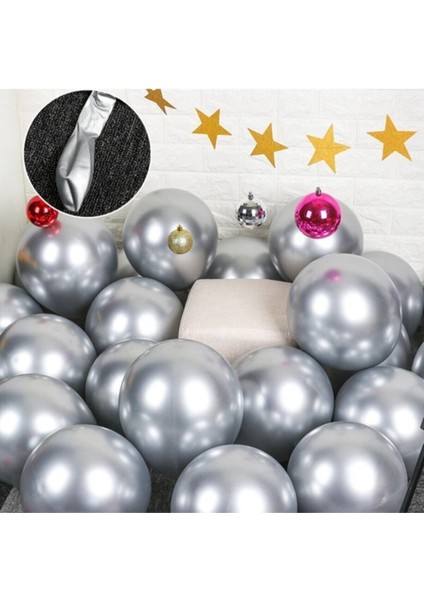 12 Inç Gümüş Metalik Balon 10 Adet Nanopro