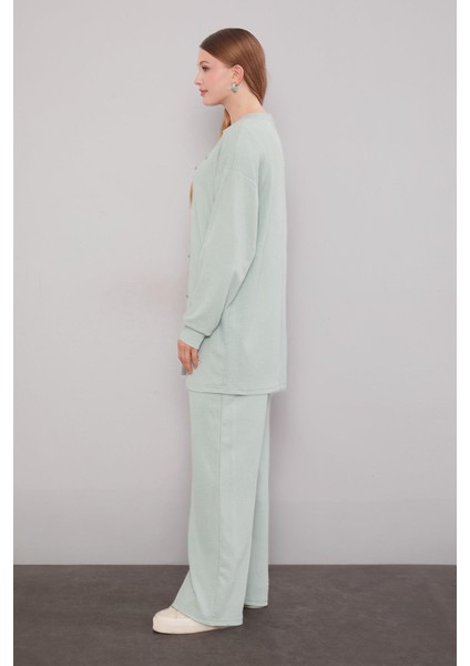 Mint Yeşili Şerit Taş Detaylı Ikili Takım modelleri