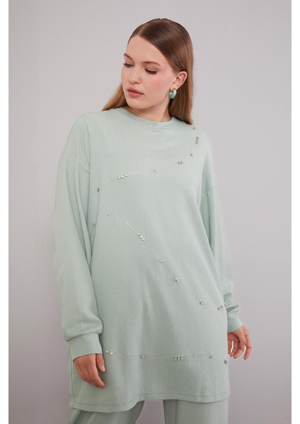 Mint Yeşili Şerit Taş Detaylı Ikili Takım fırsatları