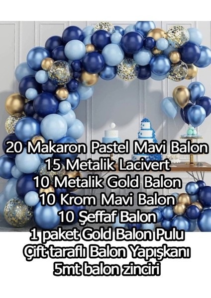 Mavi Lacivert 65LI Balon Zinciri Süsleme Seti 5 Renkli Sünnet, 1 Yaş, Mevlid fiyatları