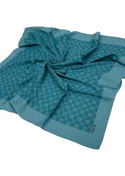 Elegance Monogram Eşarp - Petrol Mavi 923