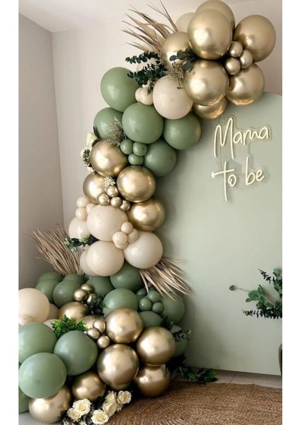 Küf Yeşili Balon Zinciri Krom Gold Kum Beji Doğum Günü Balonları