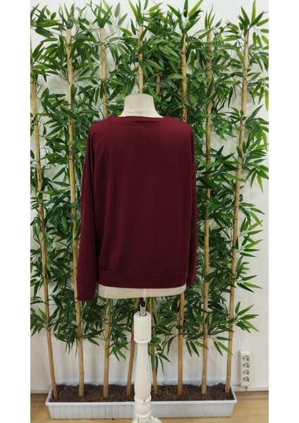 Kadın Uzun Kollu Bisiklet Yaka Desenli Viskon Iki Iplik Bluz