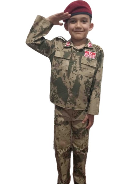 Jandarma Askeri Kamuflaj Bordo Bere)Li Çocuk Takımı(Kostüm
