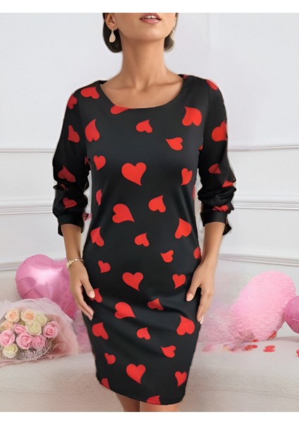 Kadın Uzun Kollu Bisiklet Yaka Dalgıç Mini Boy Elbise