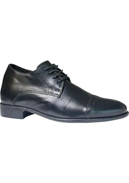 Doruk %100 Hakiki Deri Erkek Damatlık Ayakkabı – Siyah, 7 cm Gizli Topuklu (El Yapımı, Boy Uzatan)