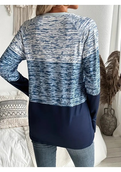 Kadın Uzun Kollu Yuvarlak Yaka Baskılı Düğme Detay Süprem Bluz fiyatları