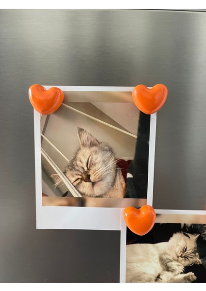 Turuncu 5'li Kalpli Magnet Seti – Fotoğraf ve Not Tutucu, Buzdolabı Süsü, Güçlü Mıknatıs, Dekoratif fiyatları