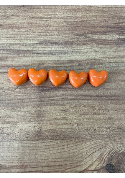 Turuncu 5'li Kalpli Magnet Seti – Fotoğraf ve Not Tutucu, Buzdolabı Süsü, Güçlü Mıknatıs, Dekoratif