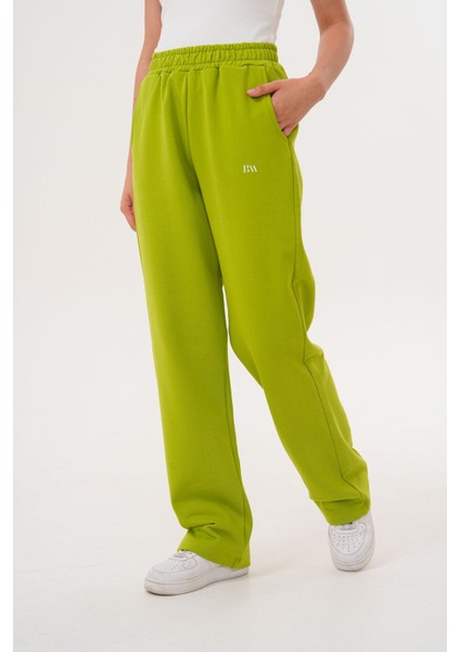 Kadın Fıstık Yeşil Pamuklu Yüksek Bel Rahat Kalıp Eşofman Altı