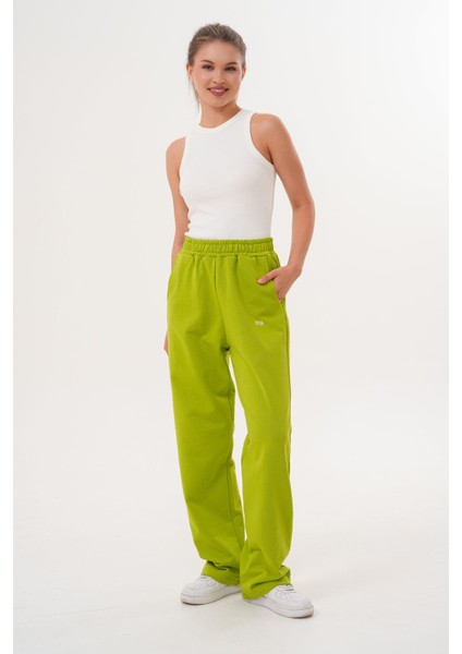 Kadın Fıstık Yeşil Pamuklu Yüksek Bel Rahat Kalıp Eşofman Altı fırsatları