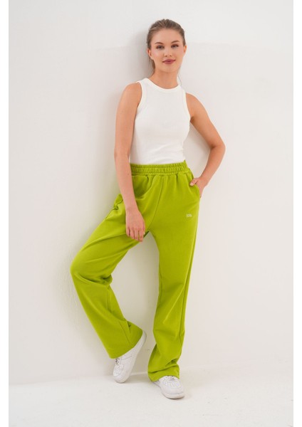 Kadın Fıstık Yeşil Pamuklu Yüksek Bel Rahat Kalıp Eşofman Altı indirimleri