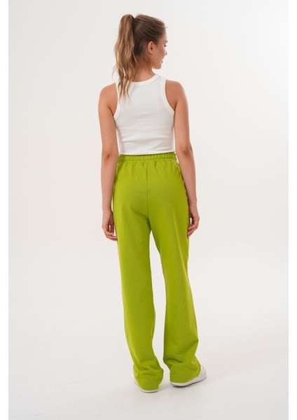 Kadın Fıstık Yeşil Pamuklu Yüksek Bel Rahat Kalıp Eşofman Altı