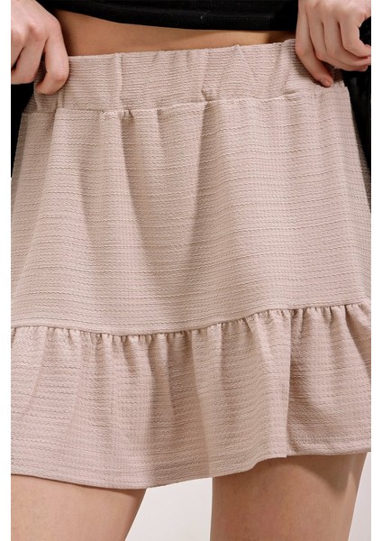 1884 Örme Mini Etek - Bej