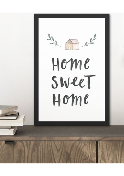 1 Adet Home Sweet Home Yazılı Ahşap Siyah Çerçeve Görünümlü Mdf Tablo