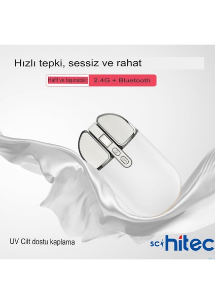 M203 Çift Modlu Taşınabilir Optik Kablosuz 2.4ghz ve Bluetooth Bağlantılı Süper Sessiz Mouse Beyaz modelleri