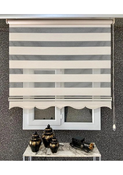 Krem Geniş Pliseli Zebra Stor Perde Eteği Dilimli (Alüminyum Kasa+Metal Ayak fiyatları