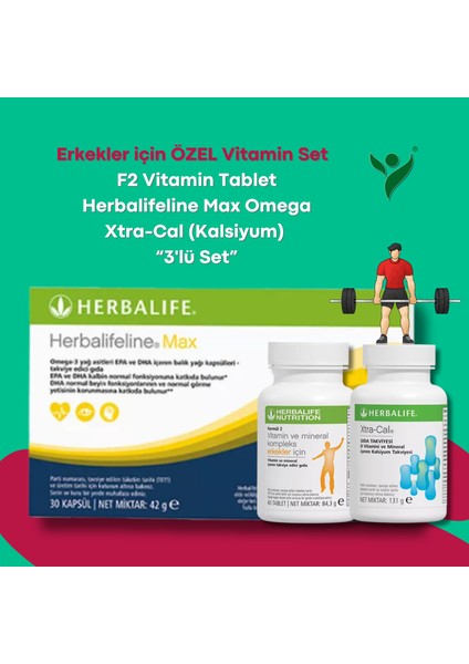 Erkekler için F2 Vitamin Tablet - Herbalifeline Max Omega - Xtra-Cal (Kalsiyum) - 3'lü Set modelleri