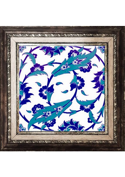 20 x 20 cm Ac 32 Selçuklu Mavi Beyaz Kütahya Çini Pano