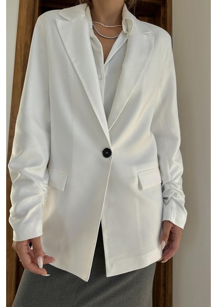 Ekru Kol Ucu Büzgülü Atlas Ceket fiyatları