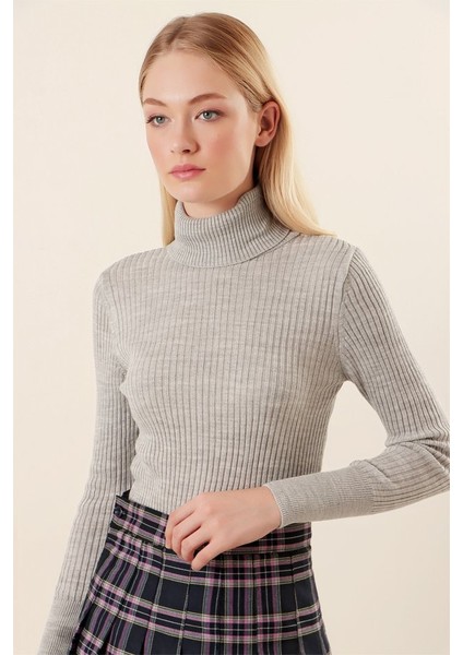 10311 Balıkçı Yaka Triko Kazak - Gri indirimleri