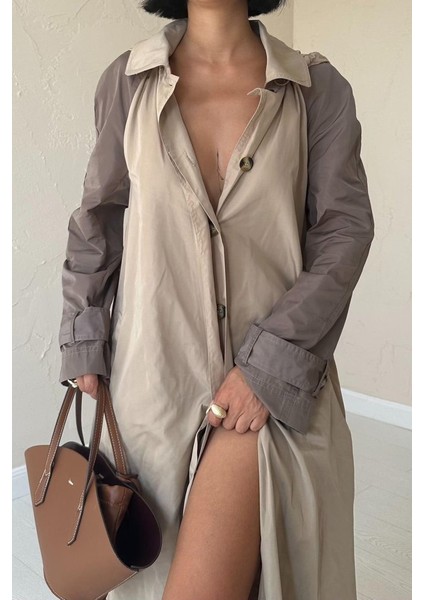 Taba Kapüşonlu Uzun Trençkot fırsatları