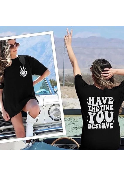 Bisiklet Yaka Kısa Kol Baskılı T-Shirt - Siyah modelleri