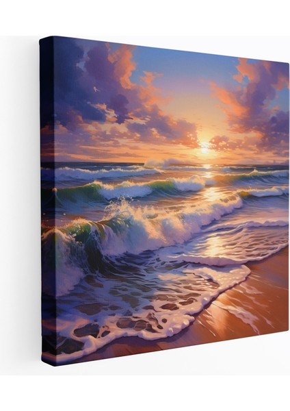 Deniz Mavisi Plaj Günbatımı Kanvas Tablo - Deniz Mavisi Günbatımı Dalgalar