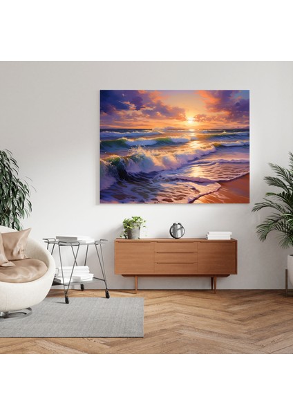 Deniz Mavisi Plaj Günbatımı Kanvas Tablo - Deniz Mavisi Günbatımı Dalgalar fiyatları