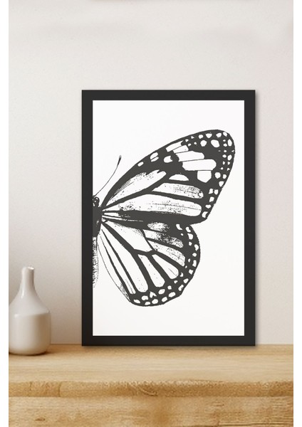 1 Adet Siyah Beyaz Kelebek Kanadı Ahşap Siyah Çerçeve Görünümlü Mdf Tablo fiyatları