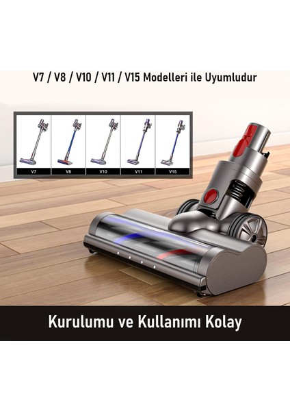 Elektrikli Döner Işıklı Zemin Fırçası Başlığı Dyson V8/V10/V11/V15 Uyumlu Yüksek Performanslı modelleri