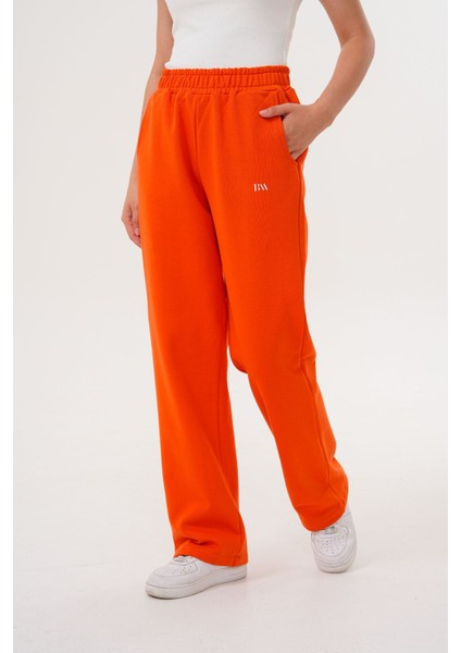 Kadın Turuncu Pamuklu Yüksek Bel Rahat Kalıp Eşofman Altı