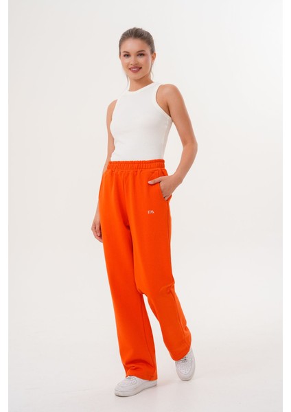 Kadın Turuncu Pamuklu Yüksek Bel Rahat Kalıp Eşofman Altı fırsatları