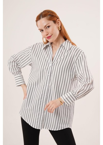 Çift Çizgi Geçişli Düğmeli Gri Gömlek indirimleri