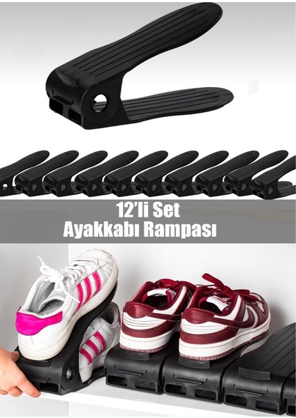 12’li Ayakkabı Rampası - Ayarlanabilir, Kaydırmaz Dolap Içi Ayakkabı Düzenleyici