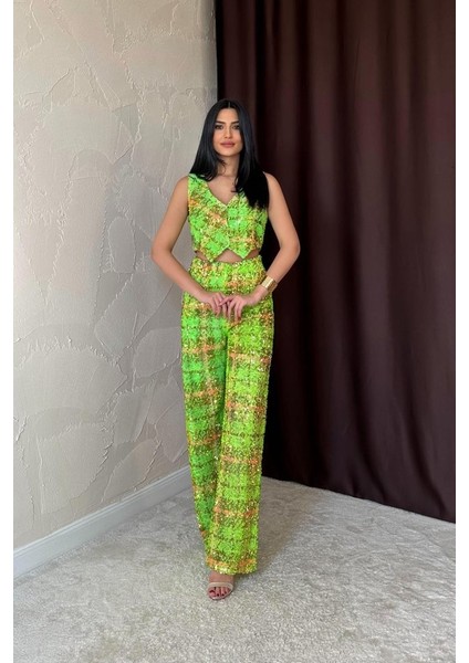 Yeşil Pullu Yelek ve Pantolon Takım