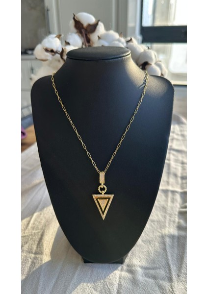 Taşlı Üçgen Uzun Kolye modelleri