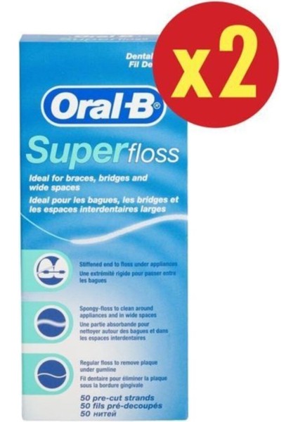 Super Floss Diş İpi - Ortodontik ve Köprü Temizliği İçin Özel Tasarım, 2 Paket (50 Adet) modelleri