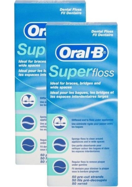 Super Floss Diş İpi - Ortodontik ve Köprü Temizliği İçin Özel Tasarım, 2 Paket (50 Adet) fırsatları