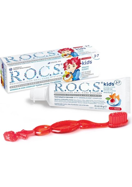 Kids 3-7 Yaş Arası Çocuklar İçin Florürsüz Meyve Külahı Aromalı Diş Macunu - 45 g, Etkili Çürük Koruması fiyatları