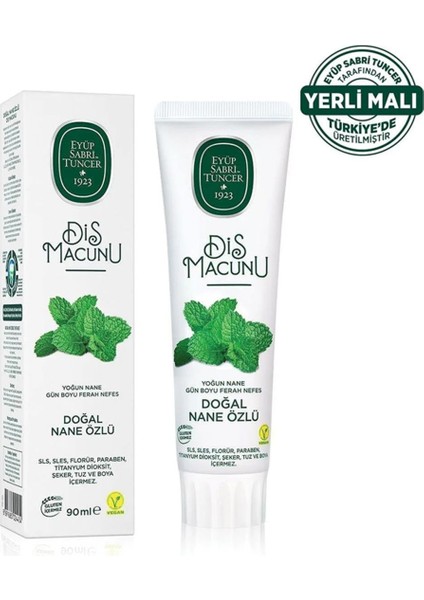 Glütensiz Doğal Nane Özlü Diş Macunu - 90 ml, Eucalyptus ve Mentol ile Ferahlatıcı Etki