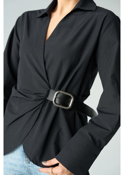 Kemerli Gömlek - Siyah