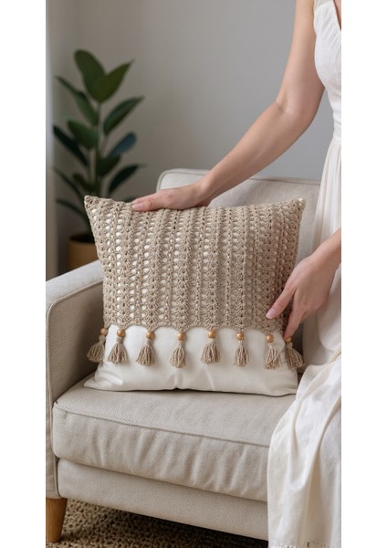 Bohem Vintage Makrome Fermuarlı Kırlent Kılıfı