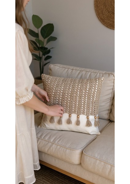 Bohem Vintage Makrome Fermuarlı Kırlent Kılıfı fırsatları